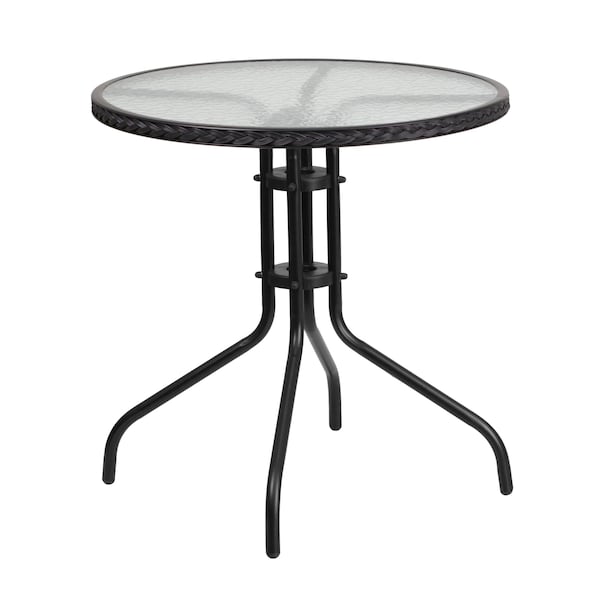 Flash Furniture Round Glass Table w/4 Blk Rattan Chrs, Rnd, 28", 28.75 W, 28.75 L, 28 H, Clear - TLH-087RD-037BK4-GG