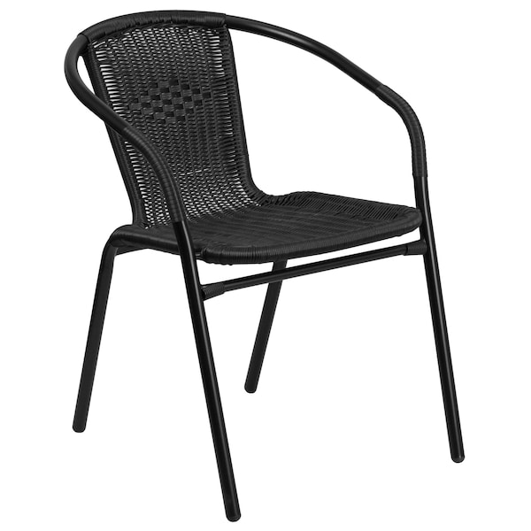 Flash Furniture Round Glass Table w/4 Blk Rattan Chrs, Rnd, 28", 28.75 W, 28.75 L, 28 H, Clear - TLH-087RD-037BK4-GG