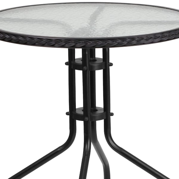 Flash Furniture Round Glass Table w/4 Blk Rattan Chrs, Rnd, 28", 28.75 W, 28.75 L, 28 H, Clear - TLH-087RD-037BK4-GG