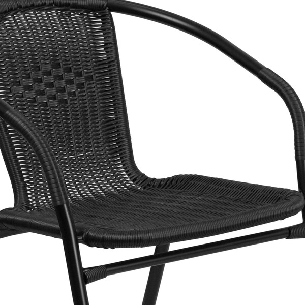 Flash Furniture Round Glass Table w/4 Blk Rattan Chrs, Rnd, 28", 28.75 W, 28.75 L, 28 H, Clear - TLH-087RD-037BK4-GG