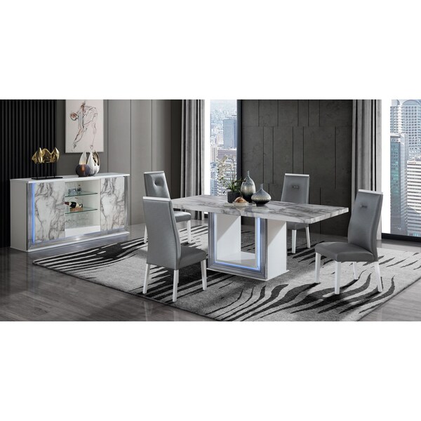 Global Furniture Usa Modern  High Gloss, PU Ylime White Marble Dining Table + Ylime Grey Dc - 4487