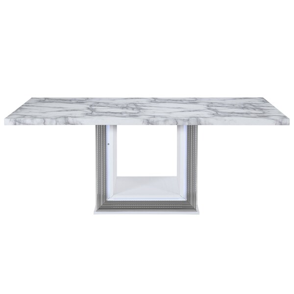 Global Furniture Usa Modern  High Gloss, PU Ylime White Marble Dining Table + Ylime Grey Dc - 4487