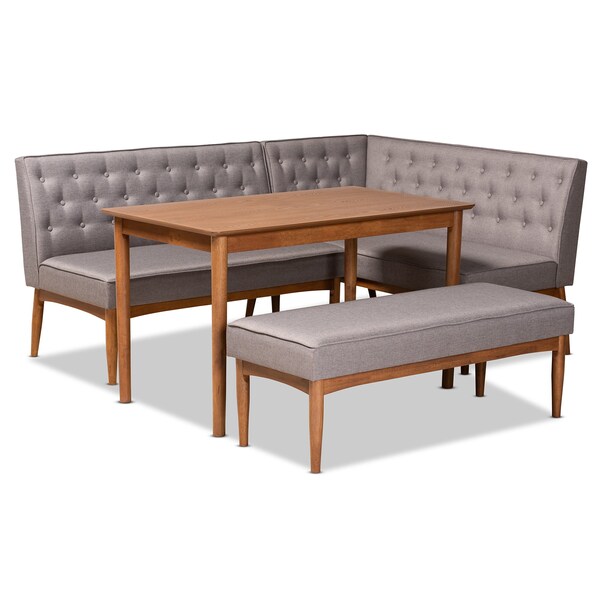 Baxton Studio Riordan Mid-Century Modern Grey Fabric and Walnut Brown Finished Wood 4-Piece Dining Nook Set - 186-11355-9308-9305-ZORO