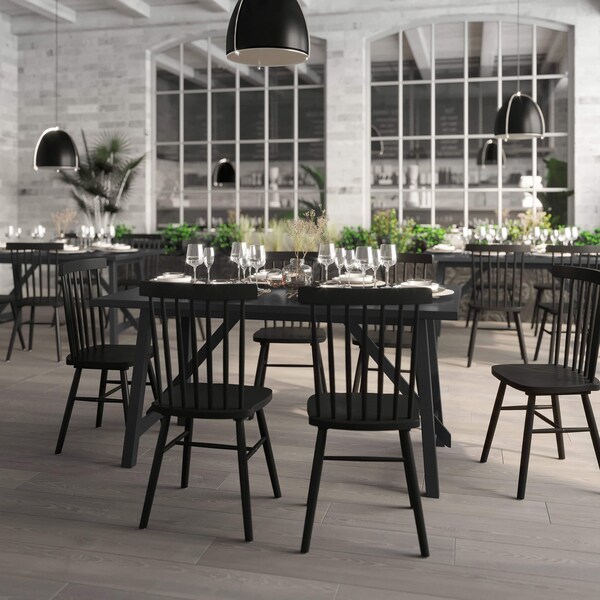 Flash Furniture Everly 60in. Solid Wood Trestle Base Dining Table, Farmhouse Style Table w/Seating for 6, Black - KER-T-851-BLK-60-GG