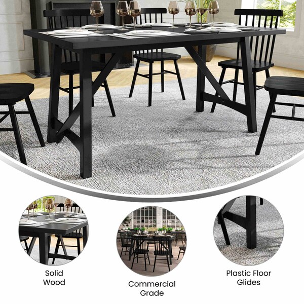 Flash Furniture Everly 60in. Solid Wood Trestle Base Dining Table, Farmhouse Style Table w/Seating for 6, Black - KER-T-851-BLK-60-GG