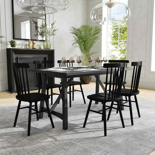 Flash Furniture Everly 60in. Solid Wood Trestle Base Dining Table, Farmhouse Style Table w/Seating for 6, Black - KER-T-851-BLK-60-GG