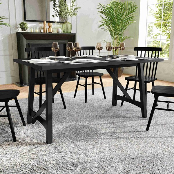 Flash Furniture Everly 60in. Solid Wood Trestle Base Dining Table, Farmhouse Style Table w/Seating for 6, Black - KER-T-851-BLK-60-GG
