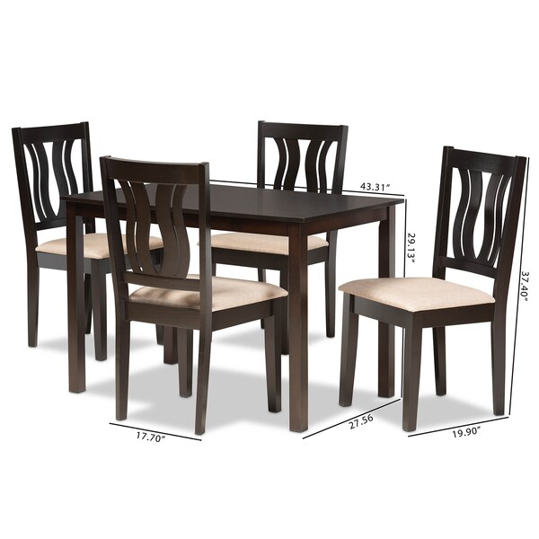 Baxton Studio Fenton Modern and Contemporary Sand Fabric and Dark Brown Finished Wood 5-Piece Dining Set - 176-11378-8026-ZORO