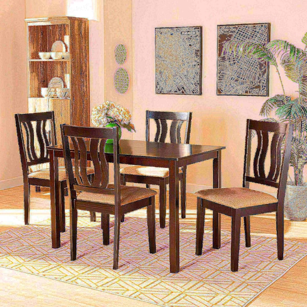 Baxton Studio Fenton Modern and Contemporary Sand Fabric and Dark Brown Finished Wood 5-Piece Dining Set - 176-11378-8026-ZORO
