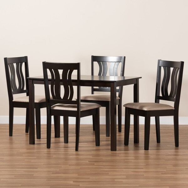 Baxton Studio Fenton Modern and Contemporary Sand Fabric and Dark Brown Finished Wood 5-Piece Dining Set - 176-11378-8026-ZORO