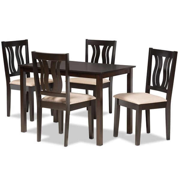 Baxton Studio Fenton Modern and Contemporary Sand Fabric and Dark Brown Finished Wood 5-Piece Dining Set - 176-11378-8026-ZORO