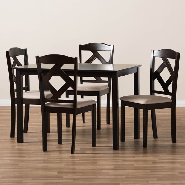 Baxton Studio Ruth Beige Upholstered and Brown Finished 5-Piece Dining Set - 142-8027-8026