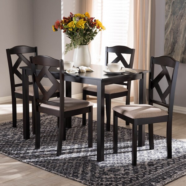 Baxton Studio Ruth Beige Upholstered and Brown Finished 5-Piece Dining Set - 142-8027-8026