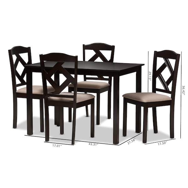 Baxton Studio Ruth Beige Upholstered and Brown Finished 5-Piece Dining Set - 142-8027-8026