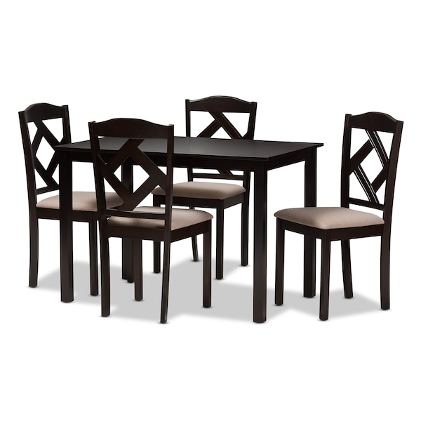 Baxton Studio Ruth Beige Upholstered and Brown Finished 5-Piece Dining Set - 142-8027-8026