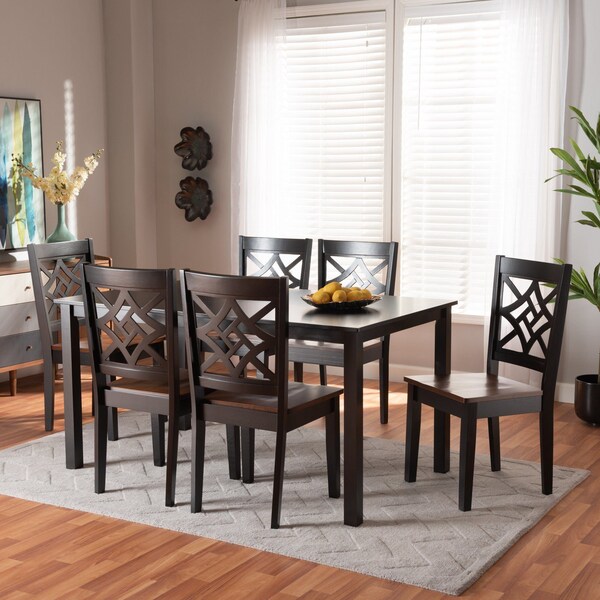 Baxton Studio Nicolette Modern and Contemporary Two-Tone Dark Brown and Walnut Brown Finished Wood 7-PC Dining Set - 179-11389-10519-ZORO