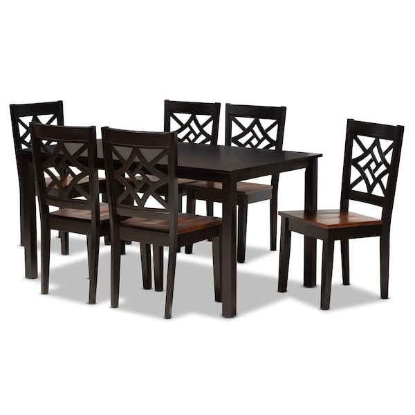 Baxton Studio Nicolette Modern and Contemporary Two-Tone Dark Brown and Walnut Brown Finished Wood 7-PC Dining Set - 179-11389-10519-ZORO