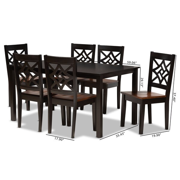 Baxton Studio Nicolette Modern and Contemporary Two-Tone Dark Brown and Walnut Brown Finished Wood 7-PC Dining Set - 179-11389-10519-ZORO