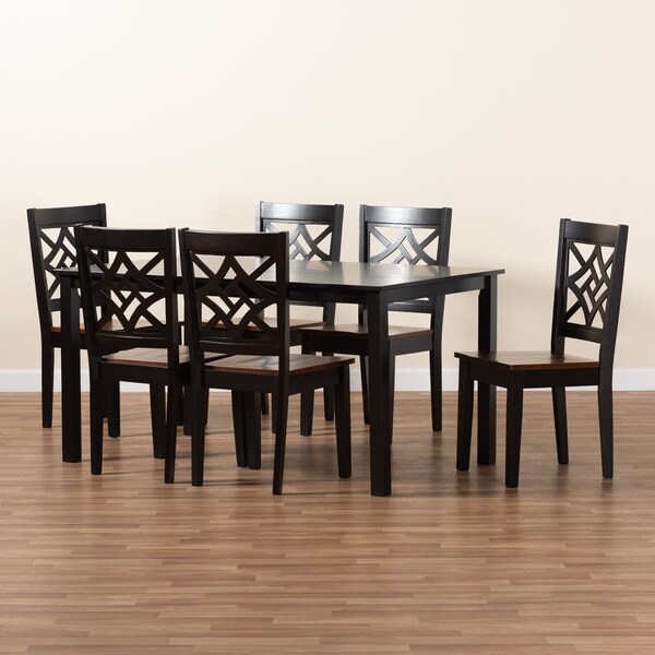 Baxton Studio Nicolette Modern and Contemporary Two-Tone Dark Brown and Walnut Brown Finished Wood 7-PC Dining Set - 179-11389-10519-ZORO
