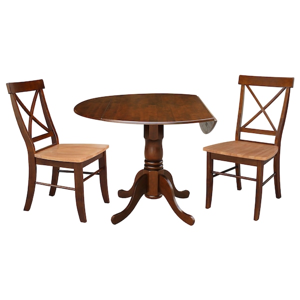 International Concepts 42 in Dual Drop Leaf Dining Table with 2 Cross Back Dining Chairs - 3 Piece Dining Set - K581-42DP-C58-613P