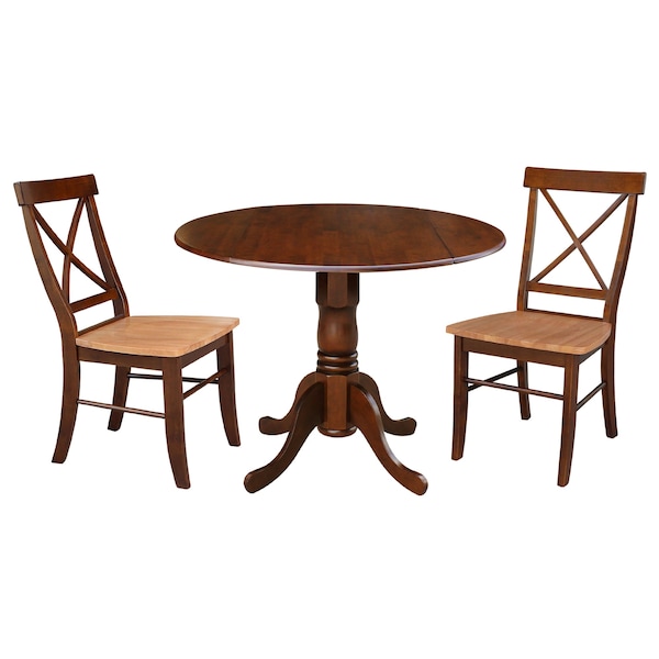 International Concepts 42 in Dual Drop Leaf Dining Table with 2 Cross Back Dining Chairs - 3 Piece Dining Set - K581-42DP-C58-613P