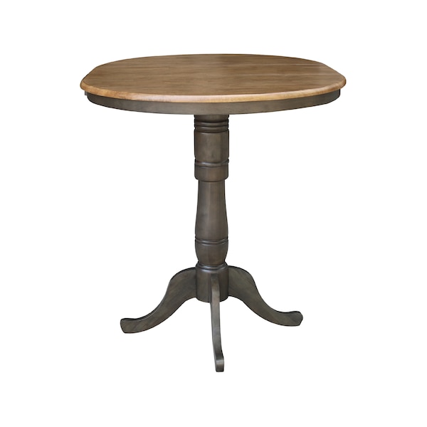 International Concepts Round 36 in Rd top ped table, 12 in leaf, 41.3 inh, bar Height, Hickory/Washed Coal, 36 in W, 48 in L - K45-36RXT-6B-2