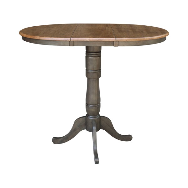 International Concepts Round 36 in Rd top ped table, 12 in leaf, 41.3 inh, bar Height, Hickory/Washed Coal, 36 in W, 48 in L - K45-36RXT-6B-2