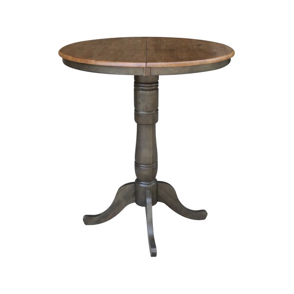 International Concepts Round 36 in Rd top ped table, 12 in leaf, 41.3 inh, bar Height, Hickory/Washed Coal, 36 in W, 48 in L - K45-36RXT-6B-2