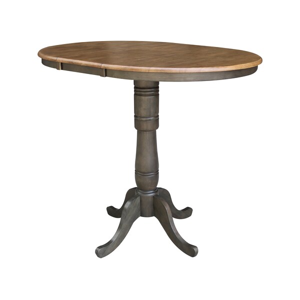 International Concepts Round 36 in Rd top ped table, 12 in leaf, 41.3 inh, bar Height, Hickory/Washed Coal, 36 in W, 48 in L - K45-36RXT-6B-2