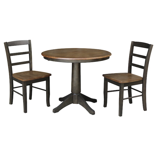 International Concepts 36 in. Round Extension Dining Table with Leaf and 2 Madrid LadderBack Chairs - 3 Piece Dining Set - K45-36RXT-27B-C2-2