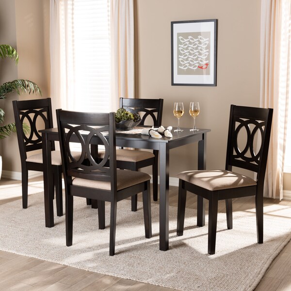 Baxton Studio Lenoir Sand Upholstered Espresso Finished Wood 5-Piece Dining Set - 153-9399-8026