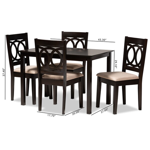 Baxton Studio Lenoir Sand Upholstered Espresso Finished Wood 5-Piece Dining Set - 153-9399-8026