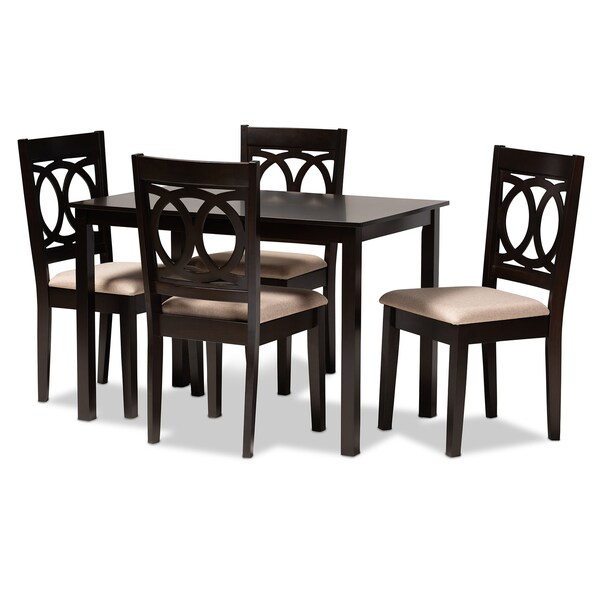Baxton Studio Lenoir Sand Upholstered Espresso Finished Wood 5-Piece Dining Set - 153-9399-8026