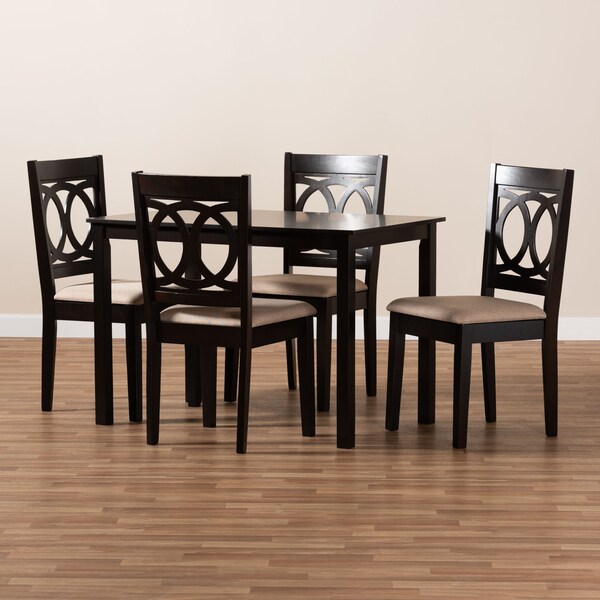 Baxton Studio Lenoir Sand Upholstered Espresso Finished Wood 5-Piece Dining Set - 153-9399-8026