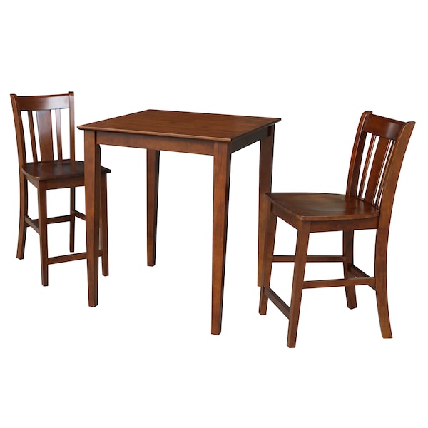 International Concepts Square 30x30 Counter Ht Dining Table, 2 Counter Ht Stools, Espresso, 30 in W, 30 in L, 36 in H, Wood - K581-3030-S102-2
