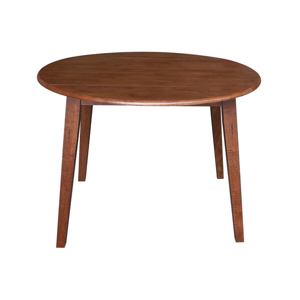 International Concepts 42 in. Solid Wood Round Dual Drop Leaf Dining Table with 4 Chairs in Distressed Oak - K42-42DL-C613-4