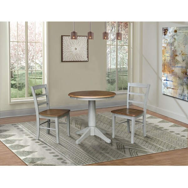 International Concepts 30 in. Round Top Pedestal Dining Table with 2 Madrid LadderBack Chairs - 3 Piece Dining Set - K41-30RT-27B-C2-2