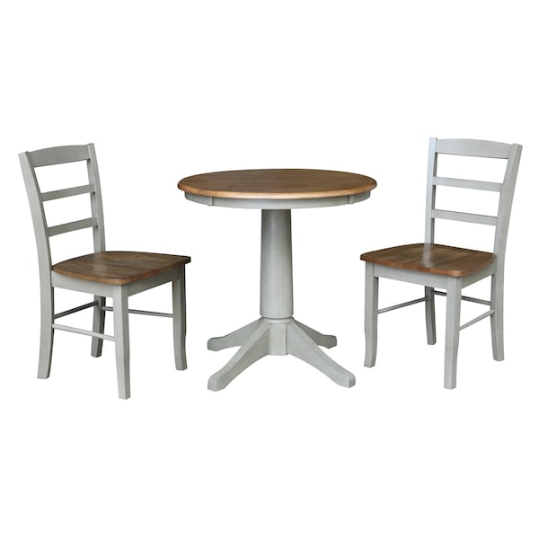 International Concepts 30 in. Round Top Pedestal Dining Table with 2 Madrid LadderBack Chairs - 3 Piece Dining Set - K41-30RT-27B-C2-2