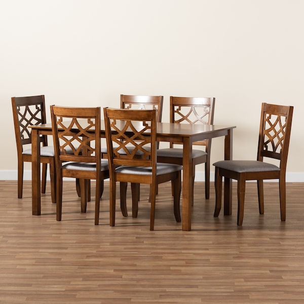 Baxton Studio Mael Modern and Contemporary Grey Fabric and Walnut Brown Finished Wood 7-Piece Dining Set - 186-10542-10520-ZORO