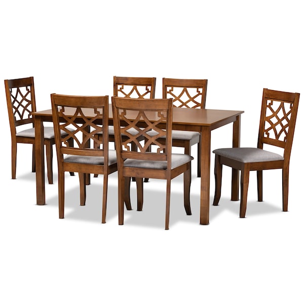 Baxton Studio Mael Modern and Contemporary Grey Fabric and Walnut Brown Finished Wood 7-Piece Dining Set - 186-10542-10520-ZORO