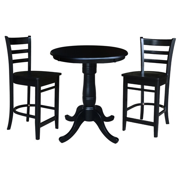 International Concepts 30 in. Round Pedestal Gathering Height Table with 2 Counter Height Stools - K46-30RT-S6172-2