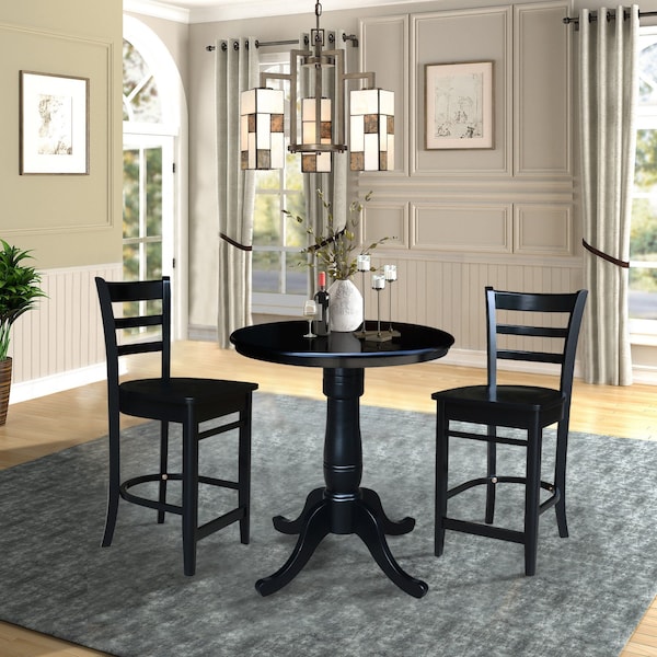 International Concepts 30 in. Round Pedestal Gathering Height Table with 2 Counter Height Stools - K46-30RT-S6172-2