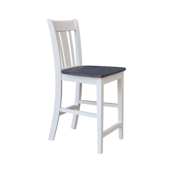 International Concepts 36 in. Solid Wood Round Pedestal Gathering Height Dining Table with 4 Counter Stools in White/Gray - K05-36RT-6B-S102-4