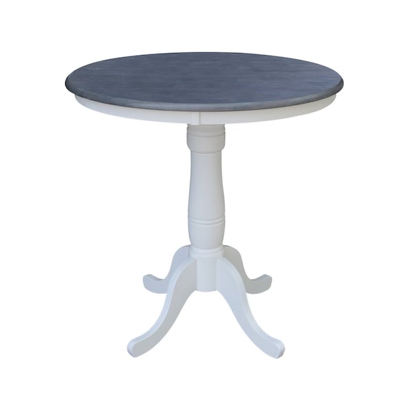 International Concepts 36 in. Solid Wood Round Pedestal Gathering Height Dining Table with 4 Counter Stools in White/Gray - K05-36RT-6B-S102-4