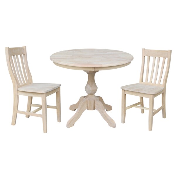 International Concepts Round 36 in Round Top Pedestal Table, with 2 Cafe Chairs, Unfinished, 36 in W, 36 in L, 29.9 in H - K-36RT-11B-C61-2