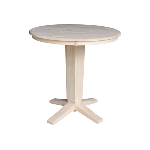International Concepts 36 in. Solid Wood Round Top Pedestal Dining Table with 2 Counter Height Stools, Unfinished - K-36RT-23B-S402-2