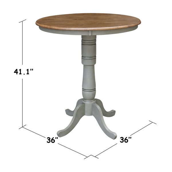 International Concepts Round 36 in Round Top Pedestal Table, Bar Height, Hickory/Stone, 36 in W, 36 in L, 41.1 in H, Wood - K41-36RT-6B-2