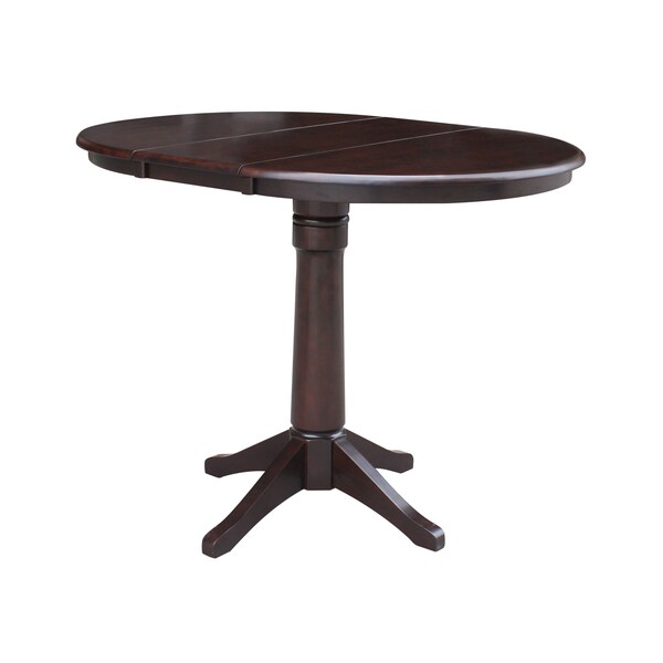 International Concepts Round 36 in Rd Top Pedestal Table, 12 in Leaf, 34.9 inH, Adjustable Height, Rich Mocha, 36 in W, Wood - K15-36RXT-27B-6B