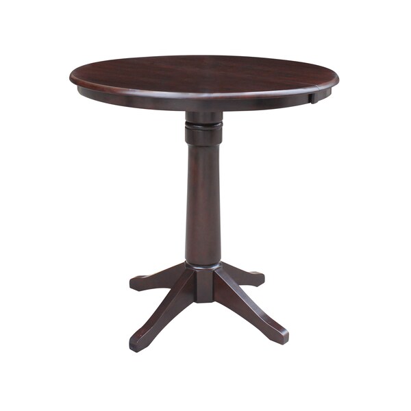 International Concepts Round 36 in Rd Top Pedestal Table, 12 in Leaf, 34.9 inH, Adjustable Height, Rich Mocha, 36 in W, Wood - K15-36RXT-27B-6B