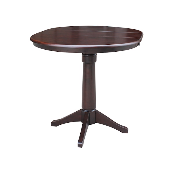 International Concepts Round 36 in Rd Top Pedestal Table, 12 in Leaf, 34.9 inH, Adjustable Height, Rich Mocha, 36 in W, Wood - K15-36RXT-27B-6B